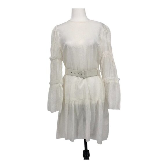 CAMI NYC Shawn White Belted Cotton and Silk Jacquard tiered sleeve mini dress SP - Picture 3 of 16